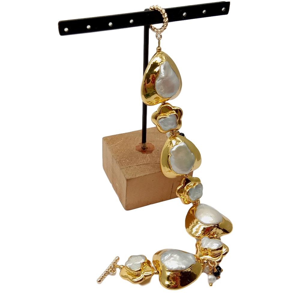 Toggle Clasp Gold - YYGEM لؤلؤ كيشي أبيض طبيعي على